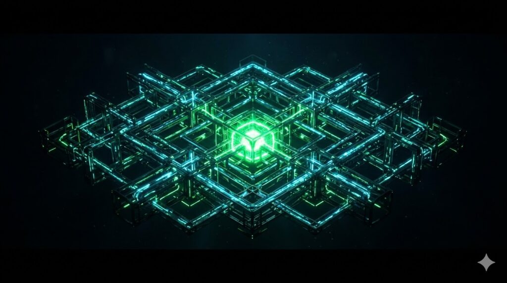 Representación visual de una arquitectura comercial con un núcleo central conectado a múltiples canales de venta